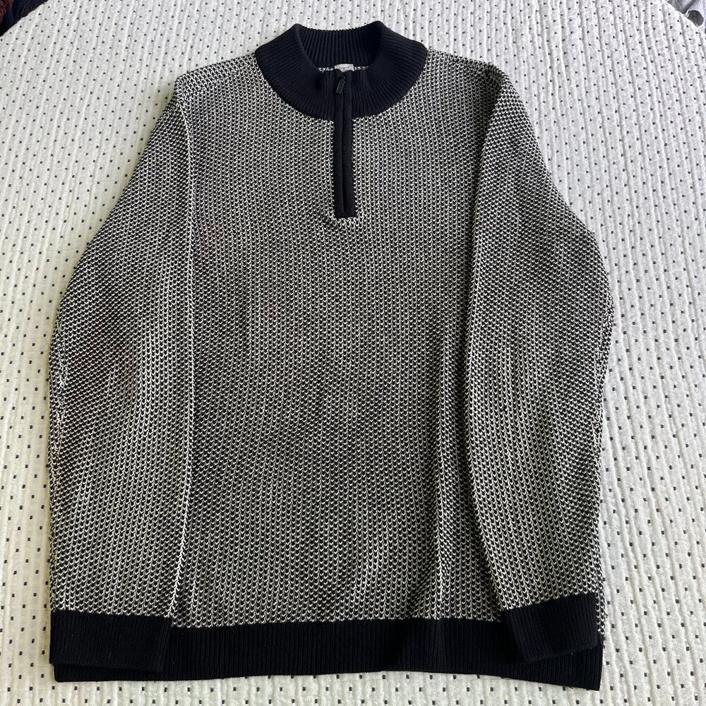 Tristan Men’s Sweater – Large (Textured Black & White, Half-Zip)
